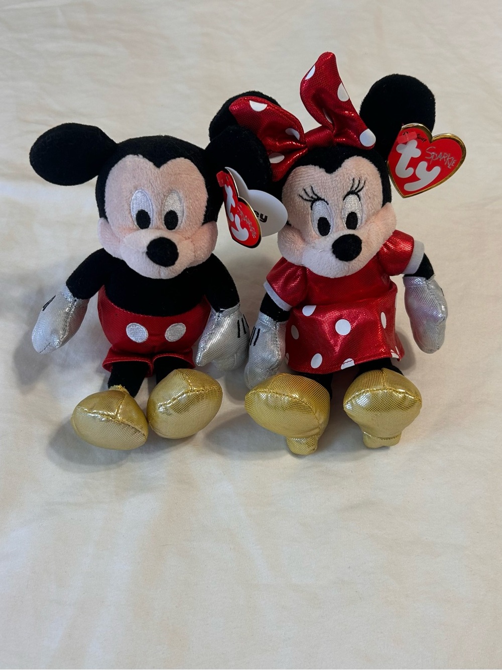 TY Beanie Baby Collection 8" Disney Sparkle Minnie Mouse And Mickey Mouse 2015 - Picture 2 of 11